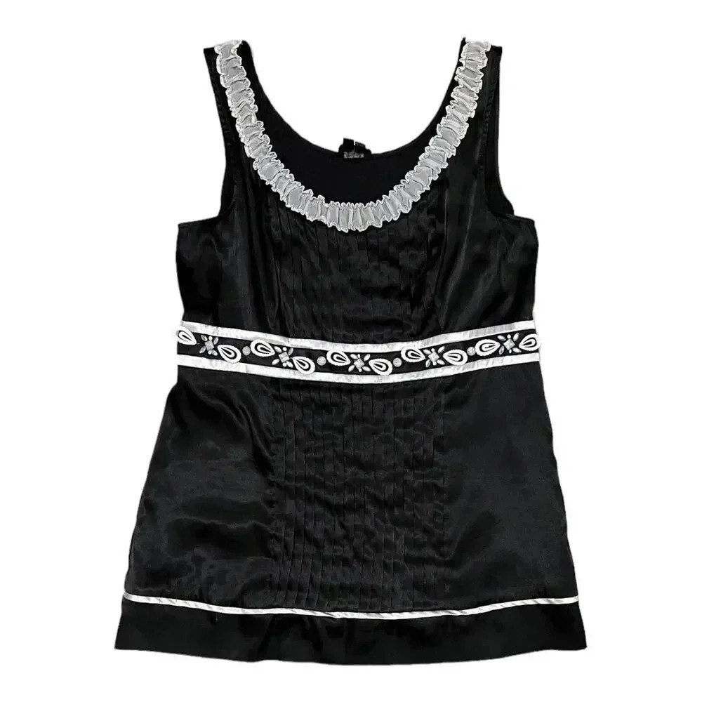 Nicole by Nicole Miller Black Satin Sleeveless Blouse 14